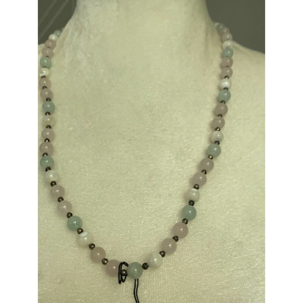 Vintage Gemstone Beaded Necklace Mother of Pearl - Picture 9 of 11